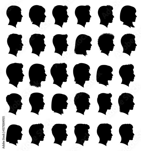 Diverse silhouettes showcasing various hairstyles, genders, and ages create a visual representation of human identity