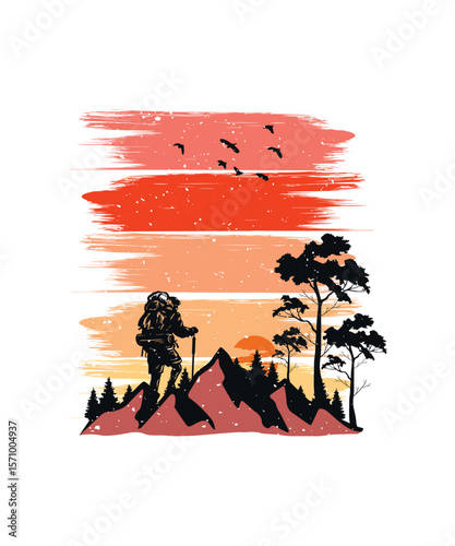 Retro Climber Glow — Adventure T-Shirt Design, EPS, VECTOR 