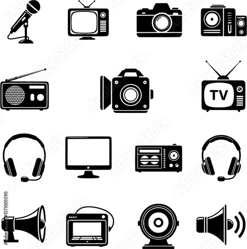 Media and Entertainment Devices Black Silhouettes Icon Set