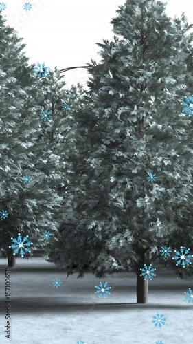 Animation of fir trees in winter scenery