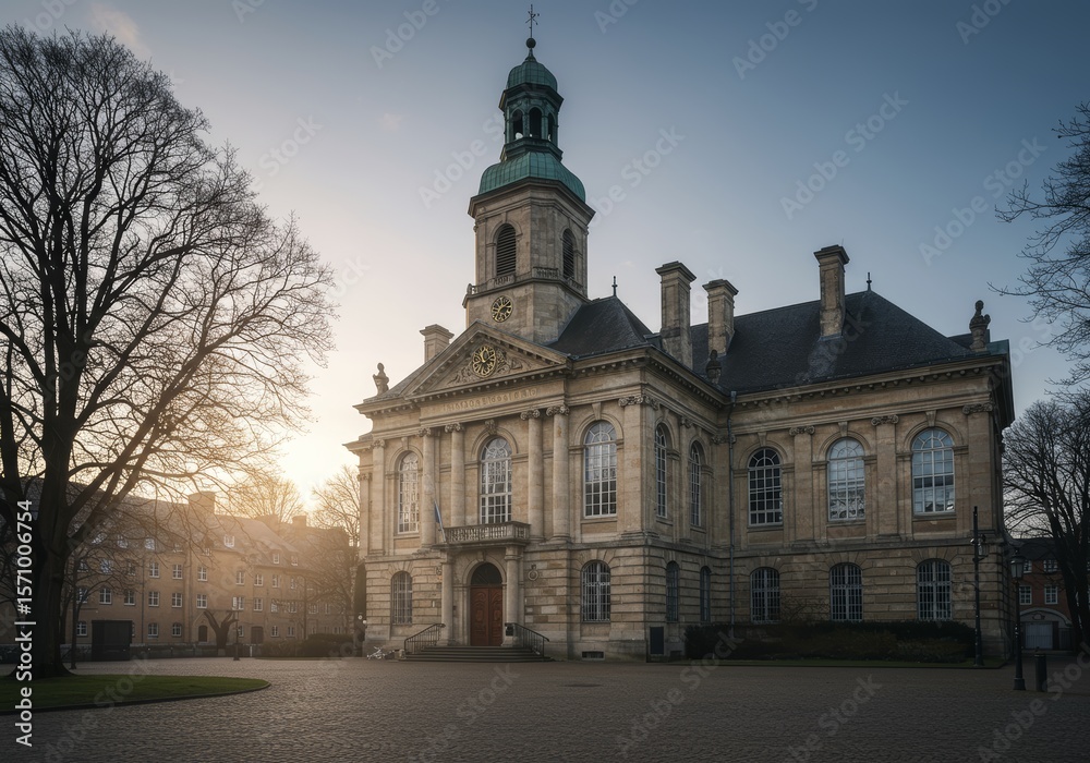 Fototapeta premium Majestic Town Hall at Sunrise Architectural Gem