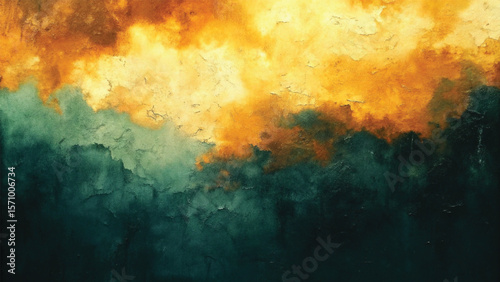 Abstract grunge background with fiery orange and yellow clouds, textured like vintage paper, for your artistic design
