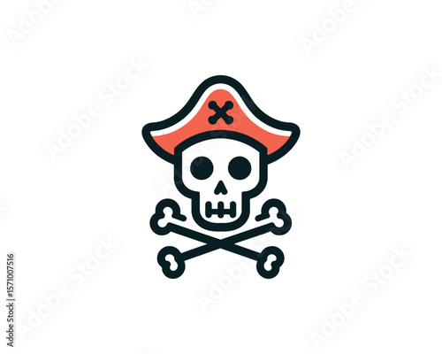 Stylized pirate skull and crossbones graphic vector illustration