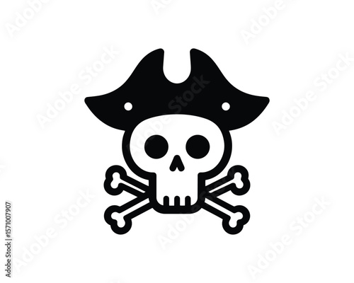Elegant Jolly roger icon minimalist pirate skull and crossbones vector illustration