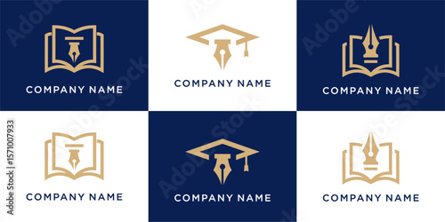 Set of unique school logo design with pen combine