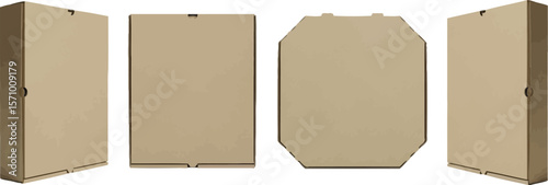 Four closed cardboard boxes in different shapes on a white background
