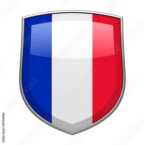 Free Download Glossy French Flag Shield with Silver Border and Vibrant Colors - GFXLoad