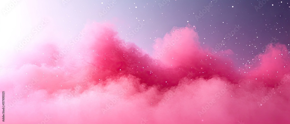 Obraz premium Fluffy pink clouds amidst starry skies, dreamy and magical atmosphere