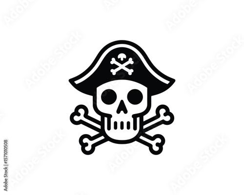 Dynamic Jolly roger icon minimalist pirate skull and crossbones vector illustration