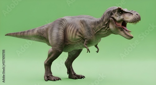 A 3D render of a gigantic Tyrannosaurus Rex, a prehistoric, extinct beast
