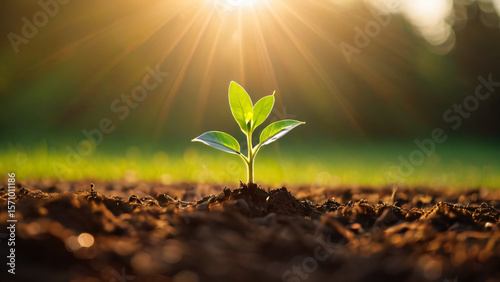 Young plant growing at sunlight. Environment and ecology concept. Sources for renewable, sustainable development.