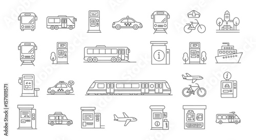 Public Transportation & Urban Mobility Line Icon Set
