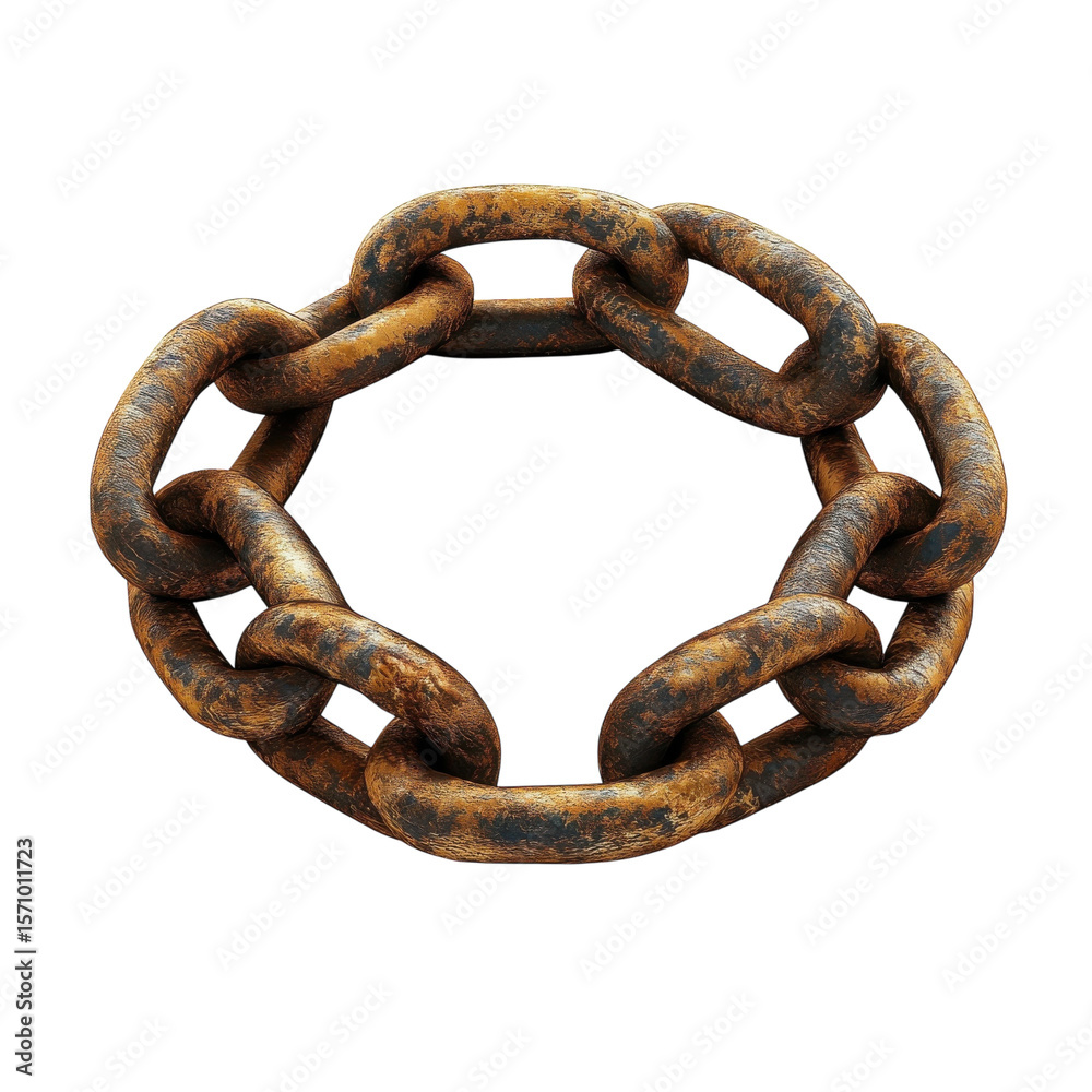 Fototapeta premium Rusty Circular Chain Link Metal Decay Old Age Heavy Duty Circle Design on transparent background