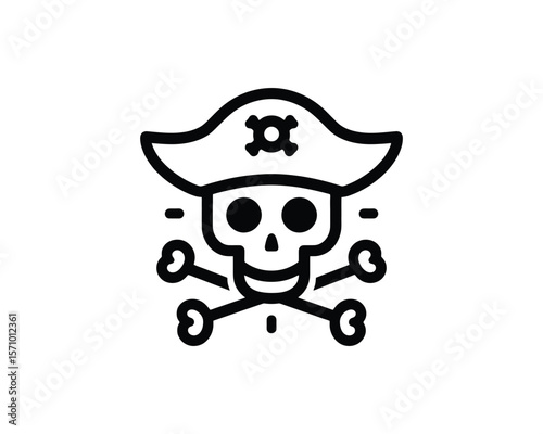Jolly roger vector icon cartoon pirate skull and crossbones illustration