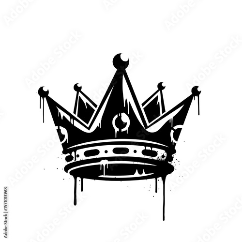 A black and white graphic of a crown with dripping paint effect