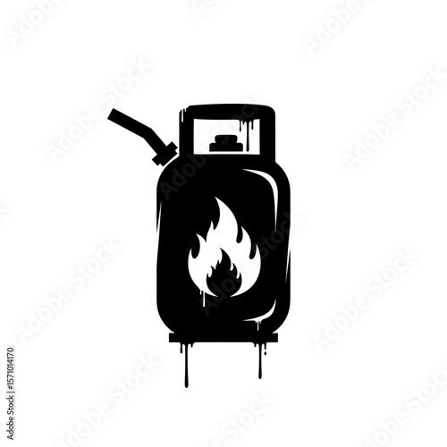 Illustration of a black gas tank with a flame symbol and a nozzle