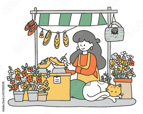 Winter Scene with Mountaineer, Duck, and Sunset in Vector Style Illustration