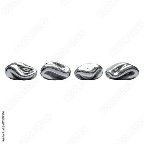Shiny 3D CGI Liquid Silver Elements for Design, Isolated Transparent, Generative AI