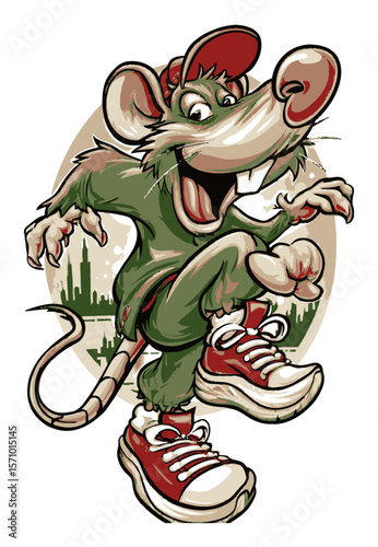 Whimsical Cartoon Mouse Character with Sneakers and Playful Expression