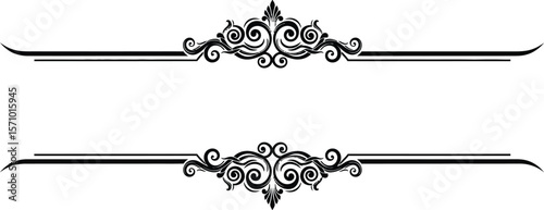 Two horizontal decorative dividers with floral swirl embellishments