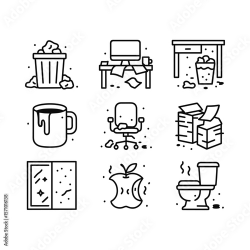 Workplace safety hazard symbols. Outline symbols. Line design