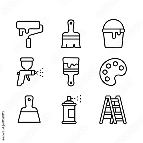 Paint brush and tools vector icons. Outline symbols. Line design