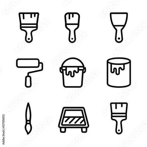 Painting tools icons vector collection. Outline symbols. Line design
