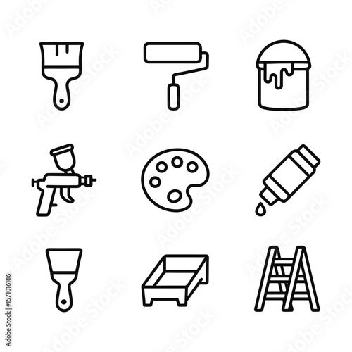 Painting tools single icon vector. Outline symbols. Line design