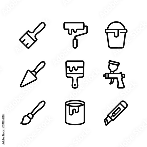 Art painting tools vector icons. Outline symbols. Line design