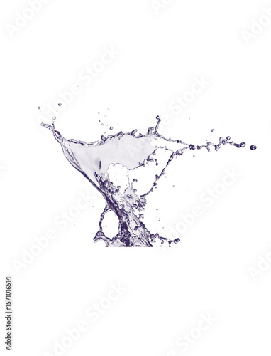 Dark purple ink splash with dynamic splatter on transparent background