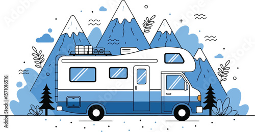 Rv camping adventure illustration for travel blog and outdoor recreation site