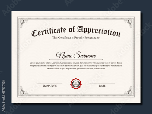 Certificate design with frame border, diploma certificate of achievement template, certificate of award
