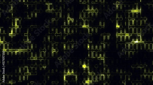 Abstract digital background with bright yellow lines forming a complex grid. The theme of innovation, IT, high technology, and virtual reality.