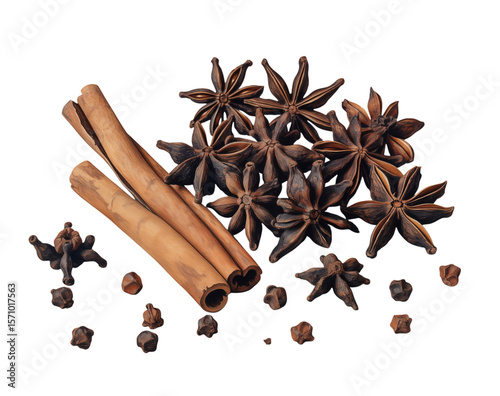 Wallpaper Mural Cinnamon Sticks, Star Anise, & Peppercorns: Aromatic Spices and Culinary Ingredients transparent background png Torontodigital.ca