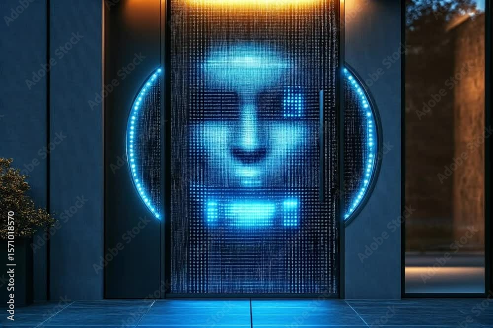 Futuristic AI Interface Displayed on a Smart Digital Door