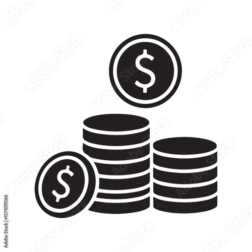Black icon of stacked coins with dollar signs money currency
