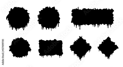 Geometric shapes with black dripping paint offer versatile design elements for artistic projects and creative backgrounds, silhouette