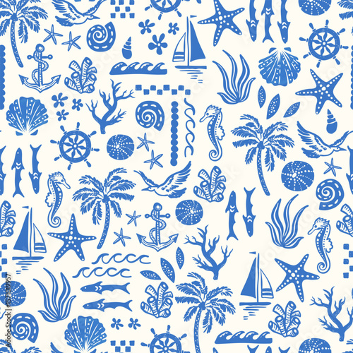 Fun hand drawn summer elements seamless pattern, great for textiles, wallpapers, wrapping - vector design