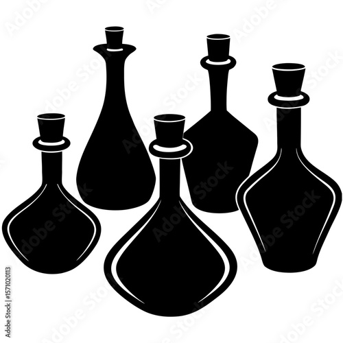 set of laboratory flasks