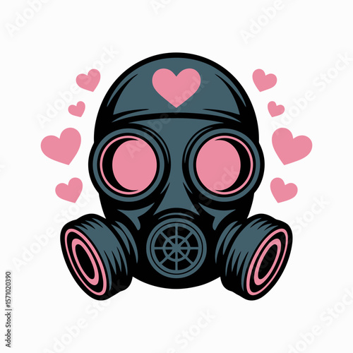 Cute Gas Mask With Love Hearts Illustration