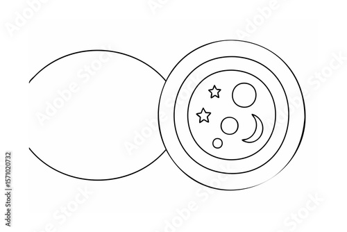 Celestial bodies in concentric circles night sky moon