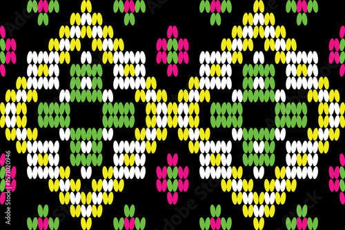Bright Tribal Beaded Pattern – Seamless Vector Design on Black