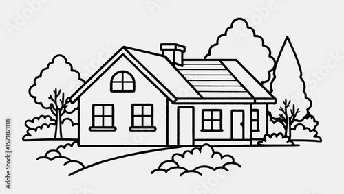 Minimalist Hand-Drawn Vector of Nature-Inspired Cottage Architecture