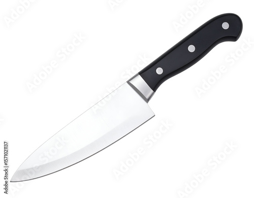 Professional culinary knife with a polished steel blade and ergonomic black handle designed for efficiency.