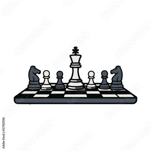 Chess king and pawns with knights on board vector