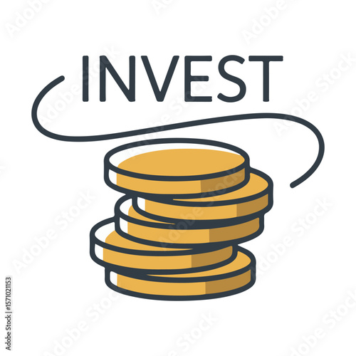Stack of gold coins with the word Invest above money finance