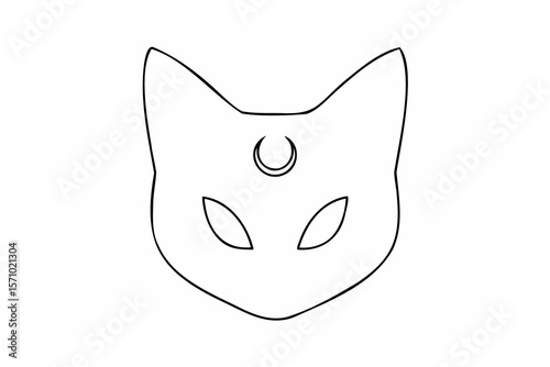 Black outline cat mask with crescent moon black and white