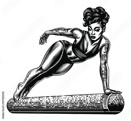 Dynamic Female Athlete Performing a Handstand on Gym Equipment in Vector Art