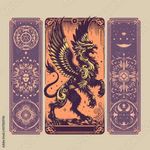 a griffin carved from wind and will, confident in every curve of vintage vector ink