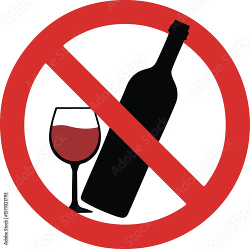 Prohibition symbol for alcoholic beverages a circular red slash over a drink glass